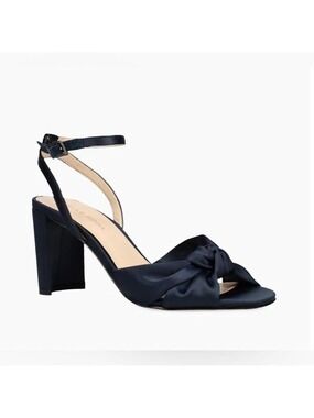 Pelle Moda Nikia Midnight Blue Satin Ankle Strap Heeled Sandals